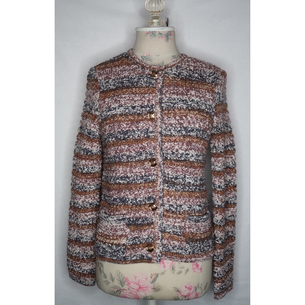 House of Harlow 1960 Marled Striped Cardigan Sweater Crewneck Gold Button XS NWT